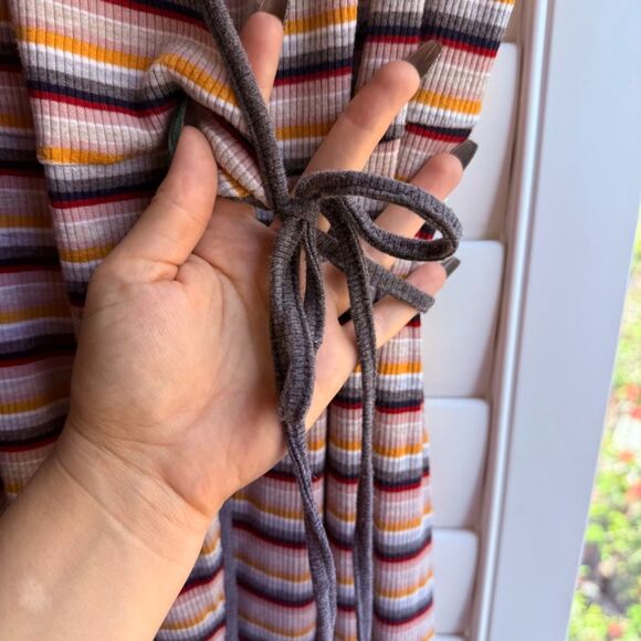 All in Favor Ribbed Wrap Dress in Multicolor Stripes - Picture 9 of 14